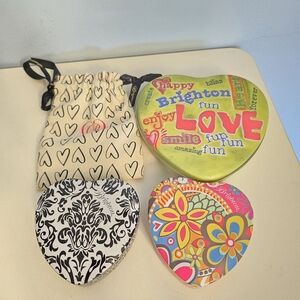 Lot if 3 Brighton Heart Tins and One Bag Floral Pattern Hearts